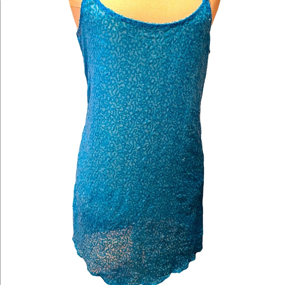 INTIMATELY FREE PEOPLE BLUE SEQUIN LONG TUNIC TANK TOP LARGE